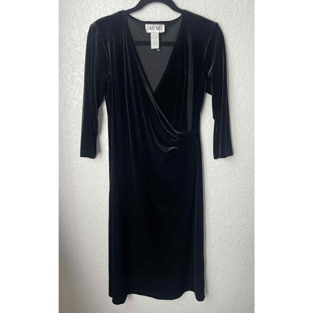 Vintage Dani Max Velvet Faux Wrap‎ Dress Womens Size 6 Black 90's Y2k